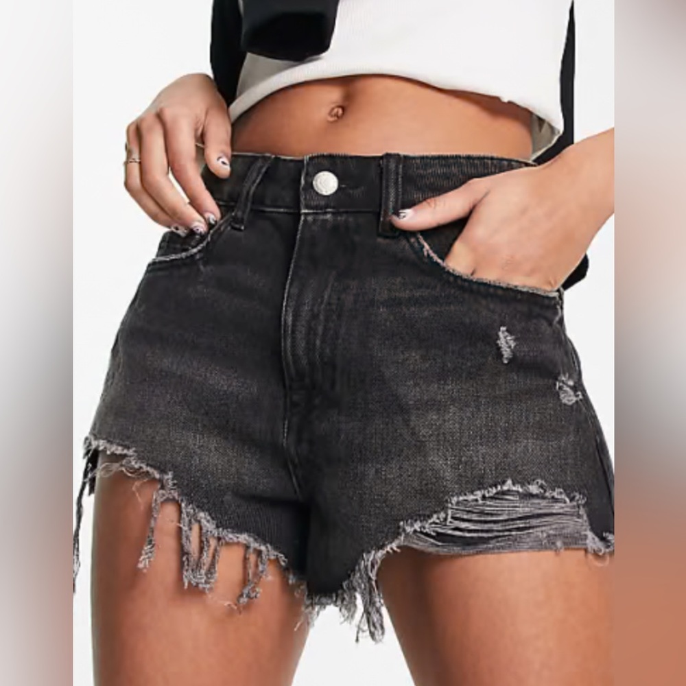 Zara Black Distressed Jean Shorts